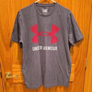 Under Armour Men's Charcoal Tee with Crimson Logo